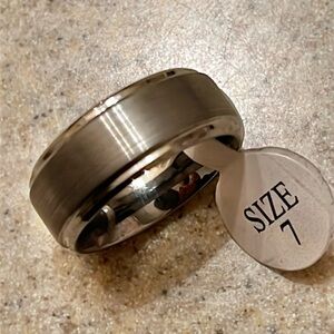 Tungsten Carbide Step Edge Brush Finish Ring Men size 7